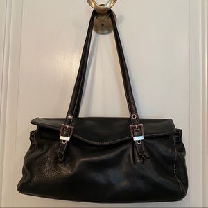 PERLINA SHOULDER BAG SATCHEL BLACK LEATHER 2 STRAP FLAP CLOSE